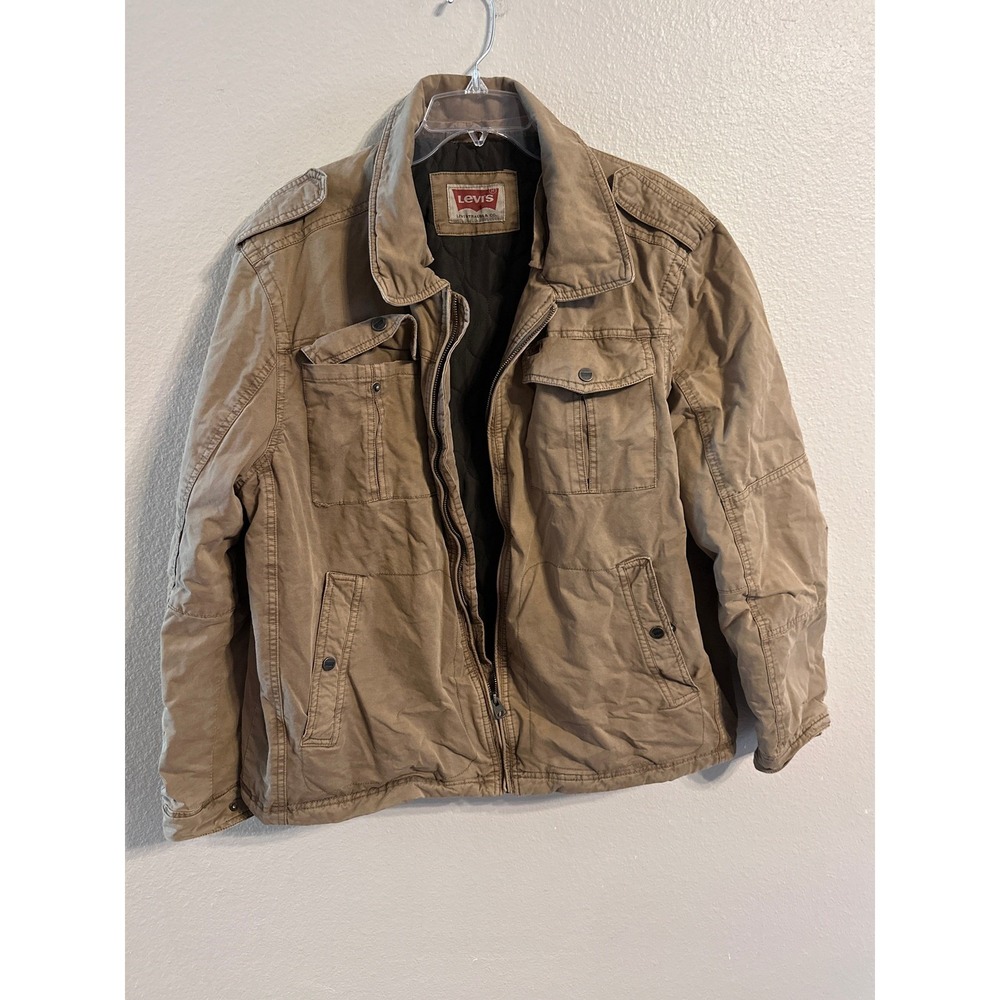 Levi's XXL‎ Mens Tan Quilted Lined Full Zip Up Jacket Utility Military Style